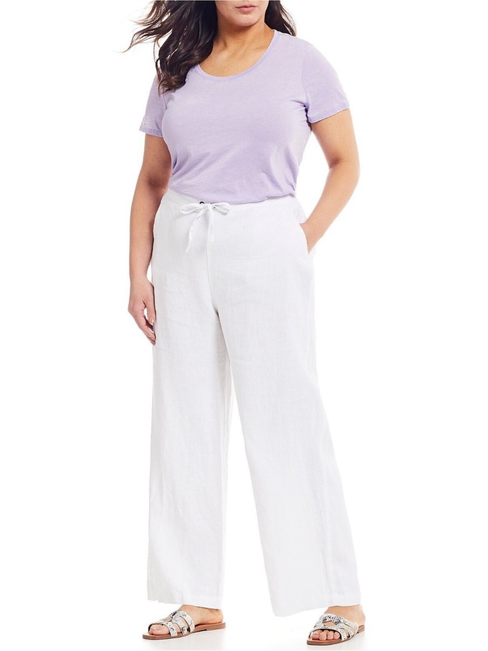 Vince Camuto Women’s XL White 100% Linen Wide Leg Drawstring Pants